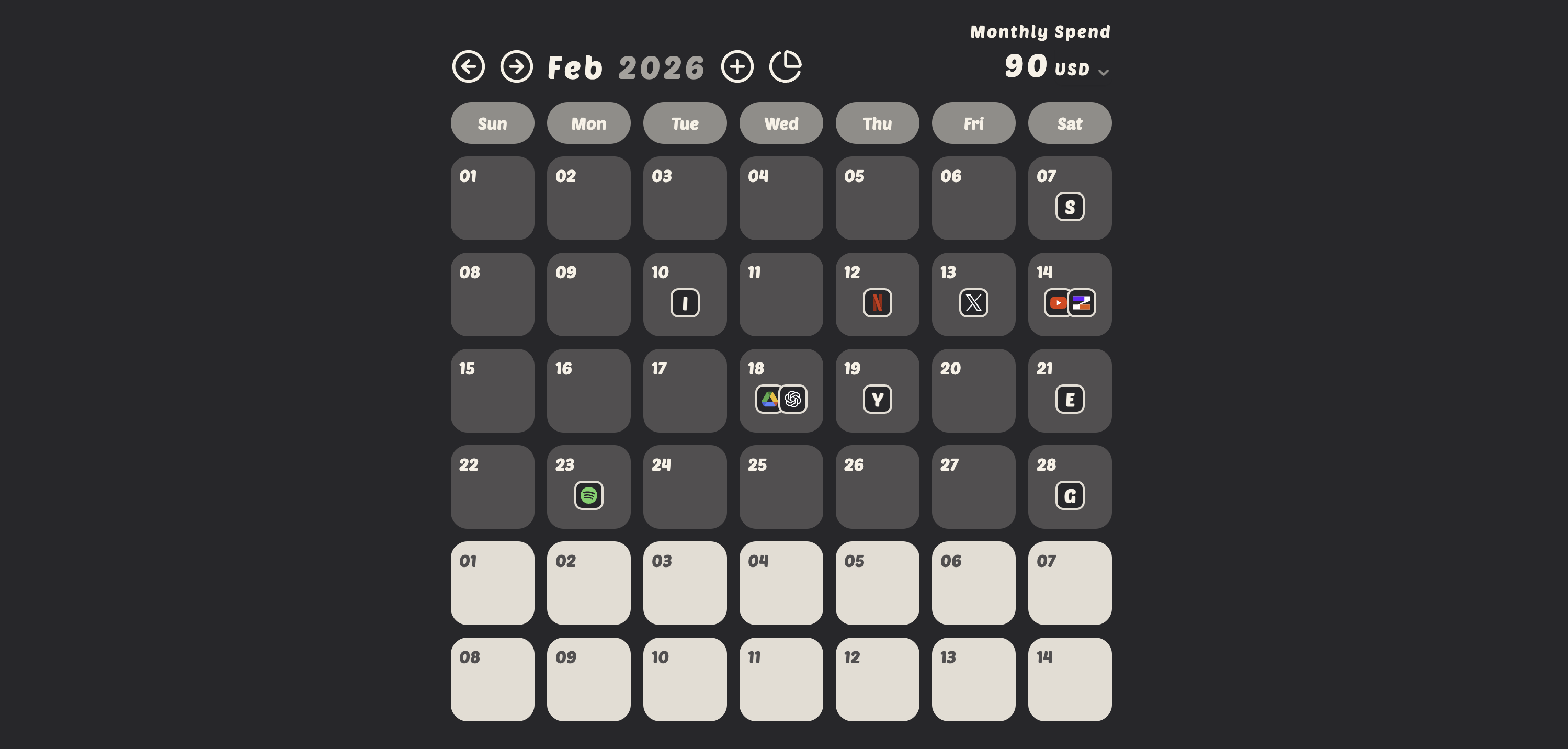 Recurring payments in Subflow calendar